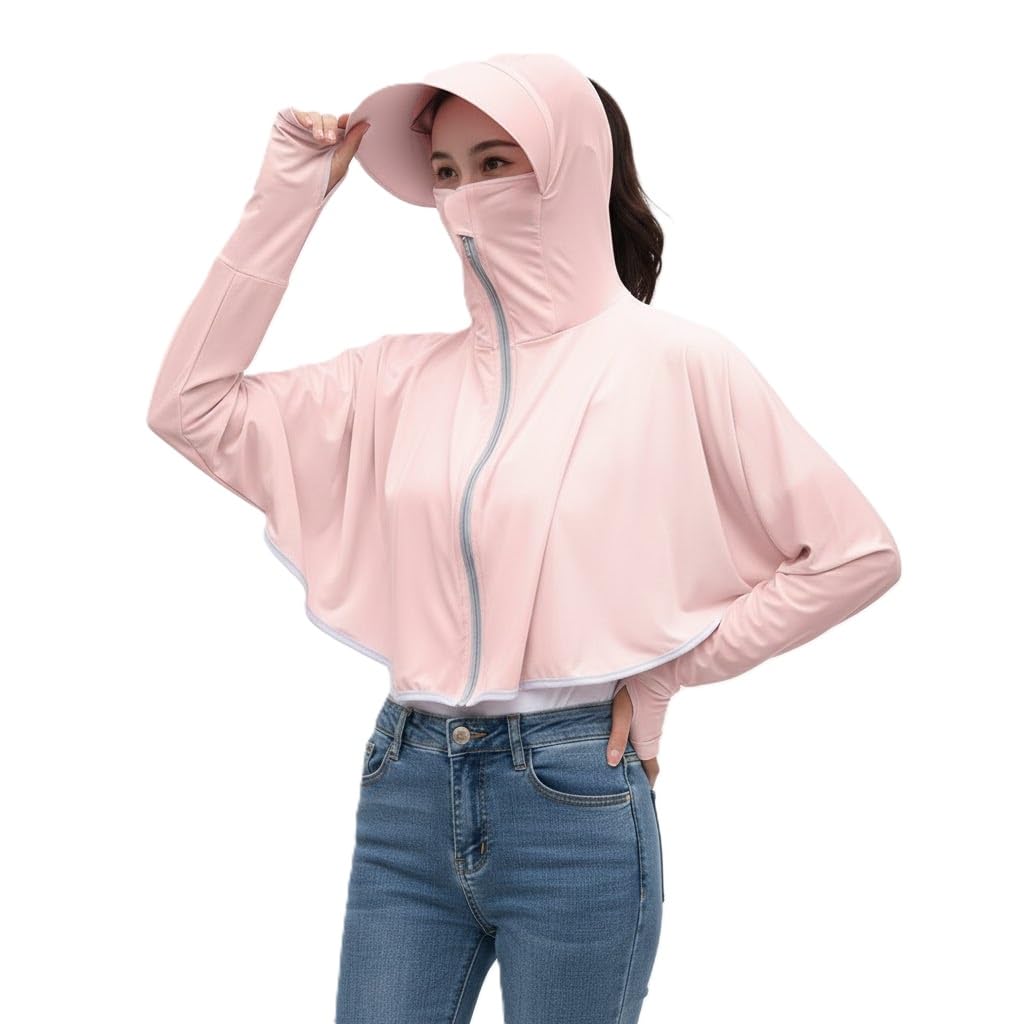 alexvyan Pink Size-L Women's UV Protection Jacket, Lightweight Summer Sun Screen Hoodie with Visor, UPF 50+ Protection for Outdoors, Shirt Full Zipper Sun Protection Jacket- FIT 50-65 KG-picture-55