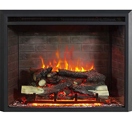 Richflame Gavin 33 Inches Electric Fireplace Insert With Log Speaker, Designed For Stud, Wood Burning Opening, Cabinet & Wood Mantel, Remote Control, 750/1500W, Black #TOP4