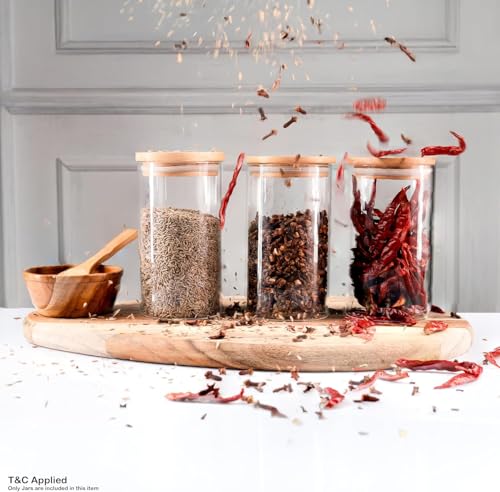 Image of VILON 11oz(330ml) 12-Pack Glass Jars Set, Cylinder Spice Jars with Bamboo Lids and Labels, Food Storage Container Canisters for Home Kitchen, Spice, Herbs, Seasoning, Seed, Tea, Sugar, Salt