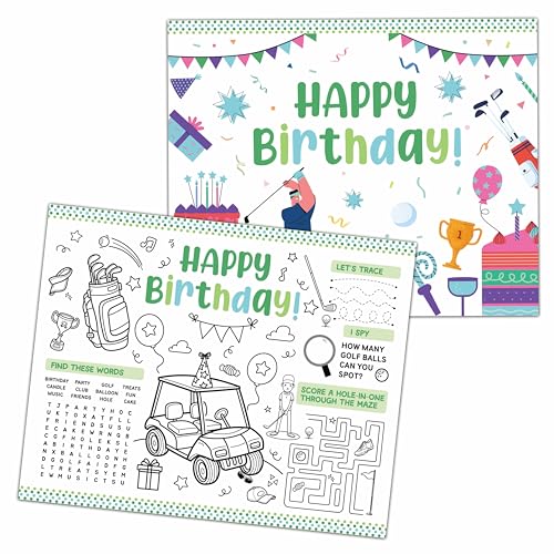 Birthday Coloring Paper Placemats, Golf Birthday Party Coloring Sheets, Happy