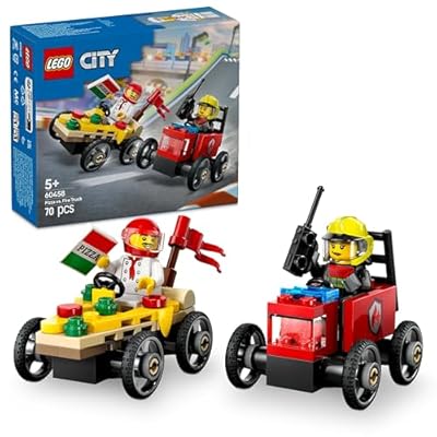 LEGO City Pizzalieferwagen vs. Löschauto - Seifenkisten Spielzeug für Mädchen und Jungen ab 5 Jahren - Bauset mit 2 Fahrer Minifiguren - Geschenk zum Geburtstag & für die Feiertage 60458