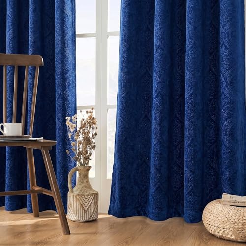 Image of IVAZA Velvet Fabric Emboss Long Door Curtains 10 Feet Set of 2| Panel Thick Curtains for Home and Office Decor | Eyelet Grommet Bohemian Curtains for Living Room Kitchen Hall, (4x10 Ft, Maroon