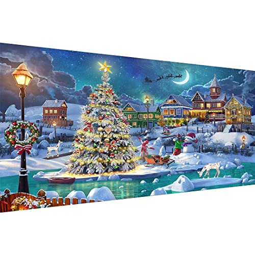 Christmas Night Diamond Painting DIY 5D Diamond Painting Kits for Adults Full Drill Christmas Tree with Moon Diamond Painting Well Decor 28x16 inch