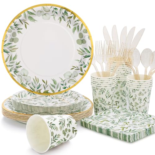 Boosolo Sage Green Party Decorations,Bridal Shower Plates and Napkins Sets,Sage