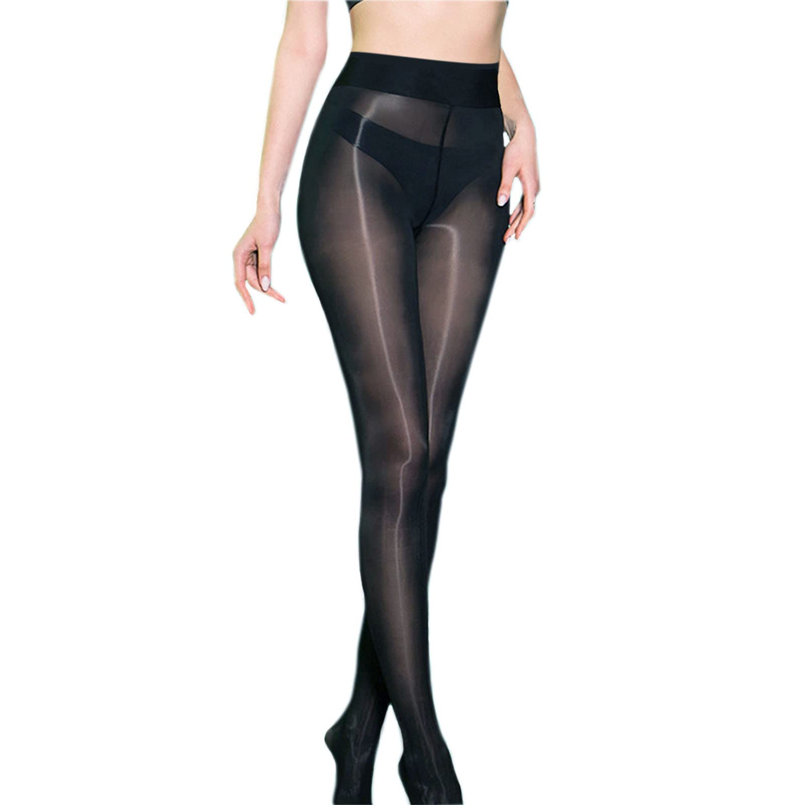 RUIBAVYAWomen 8 Denier Silk Pantyhose Oily Shiny Stockings High Stretch Tights Sheer Soft Hosiery