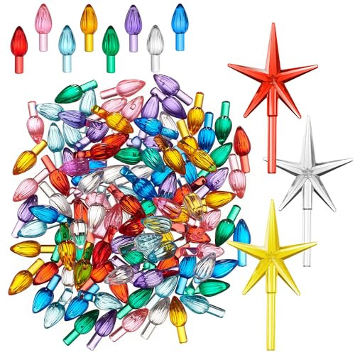 Casafield Ceramic Christmas Tree Replacement Lights - 108 Multi-Color Bulbs and 3 Star Toppers