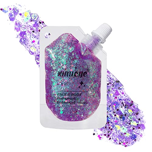KIMIEYE Illusion Purple Face Body Glitter Gel,Rave Festival Outfits, 1.35oz
