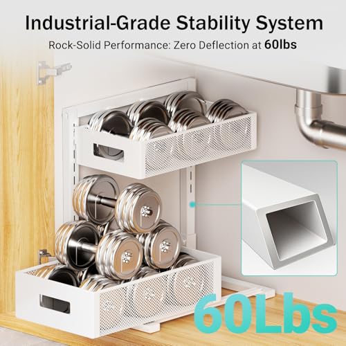 Image of Petiza Under Sink Organizer Adjustable Height 2 Tier Bathroom Organizer Pull Out Cabinet Organer kitchen organizers and storage fridge organizers and storage,White,XL-1 Pack