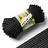 Paracord 550 Black, Parachute Cord Mil-Spec 100FT, 100% Nylon Rope in Survival Gear and Equipment, Heavy Duty Rope for Bracelet, Leashes, Lanyards and Camping (Black, 100FT. Coiled in Bag)