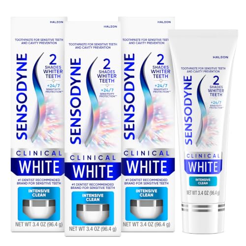 Sensodyne Clinical White Toothpaste Clinically Proven Whitening for Sensitive Teeth Intensive Clean 3.4 oz (3 Pack)