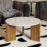 DUOMAY Modern Marble Round Coffee Table, 32'' White Circle Coffee Table Center Cocktail Table for Living Room Apartment, Farmhouse Side Table for Family Office