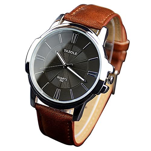 Herren-Armbanduhr, Edelstahl-Zifferblatt, Quarz, Sport, Leder, Damenuhr, leicht lesbar, Uhren für Frauen (schwarz, braun, Einheitsgröße) – Bild 6
