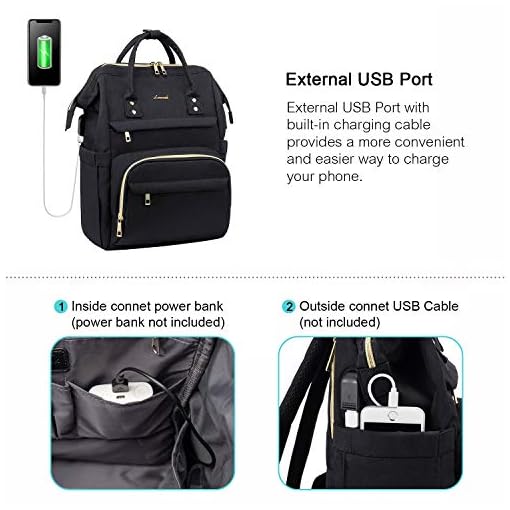 Laptop Backpack for Women Fashion Travel Bags Business Computer Purse Work Bag with USB Port, Black, 17-Inch - Image 7