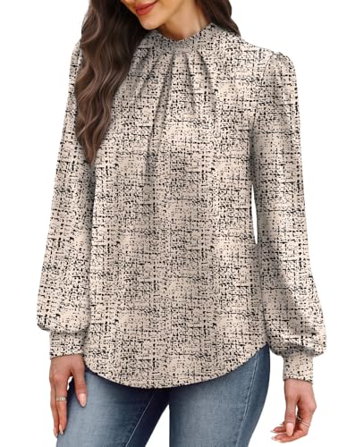 Image of WIHOLL Long Sleeve Shirts for Women Mock Neck Tops Pleated Front Blouses Dressy Casual Spring Fall Clothes 2026 Fashion