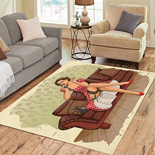 qinzuisp Felpudo Chica De Mujer Retro Charlando En El Teléfono Pinup Vívido Área De Espuma De Memoria Alfombra Decoración para El Hogar Alfombra De Piso Alfombra 150X210Cm per