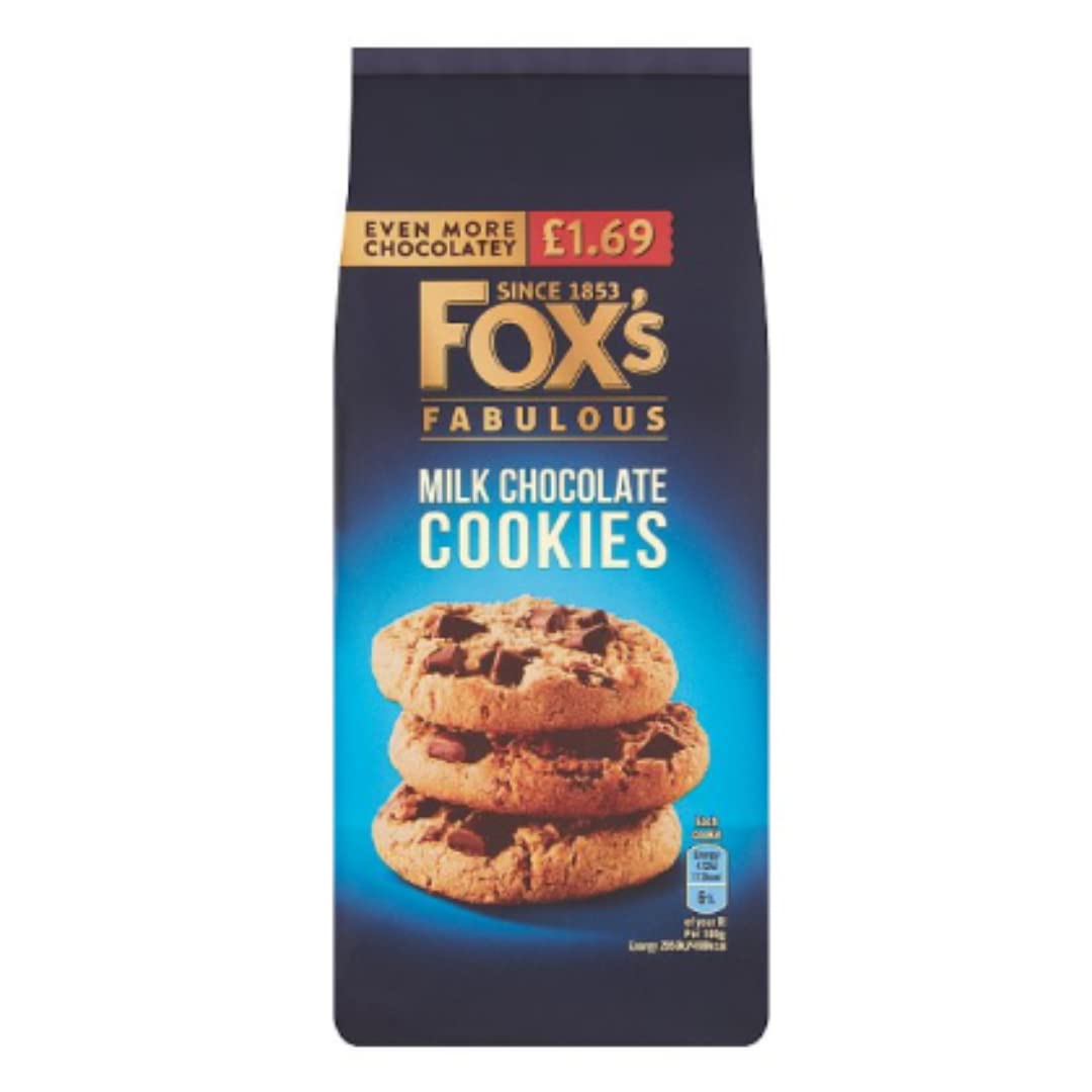Fox’s Fabulous Milk Chocolate Cookies 180g x 8 | Chunky Chocolate Chip Cookies for Sharing & Snacking