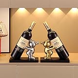 Decorative Wine Bottle Holder Stand, Gold and Silver Bear Figurines, 8.5 x 4 x 6.3 Inches, Set of 2,small wine rack,wine racks countertop,wine decor,gold wine rack,gift for wine lover,liquor display.
