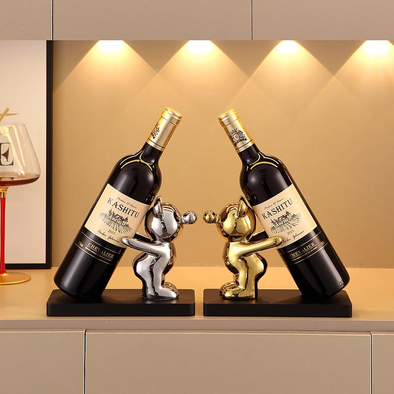 Decorative Wine Bottle Holder Set, Gold and Silver Figurine Design, 21.5 x 10 x 16CM, Set of 2?Excluding Wine Bottles?