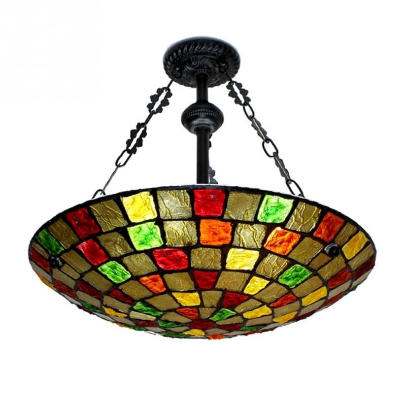 MORE CHANGE19" Tiffany Pendant Light Stained Glass Inverted Ceiling Pendant for Dining Room, Vintage 5 Lights Hanging Lamp for Living Room Kitchen Foyer Hallway