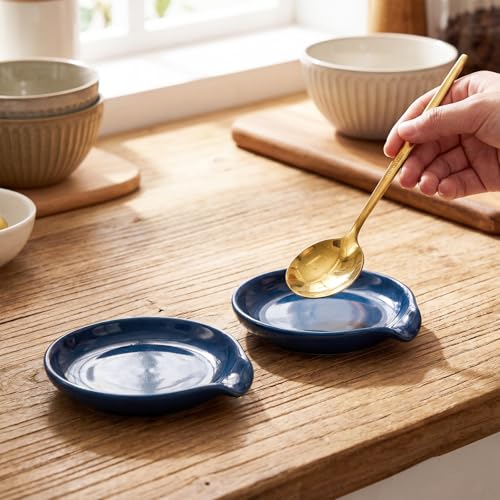 Image of Irenare 8 Pcs Ceramic Spoon Rest for Stove Top, 3.74 Inch Porcelain Spoon Holder, Coffee Utensil Rest Heat Resistant Dishwasher Safe for Home Kitchen Accessories Gift(Blue)