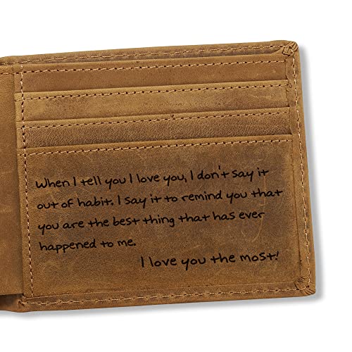 Moblade Engraved Men's Leather Wallet - Anniversary & Birthday Gift for Him - I Love You Most