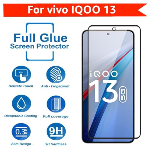 Image of SHILD Military-Grade Gorilla Tempered Glass Screen Protector for iQOO 13 (6.82-Inch) - Edge to Edge Coverage, 9H Hardness, Full HD Clarity, Black - Easy Installation Kit Included