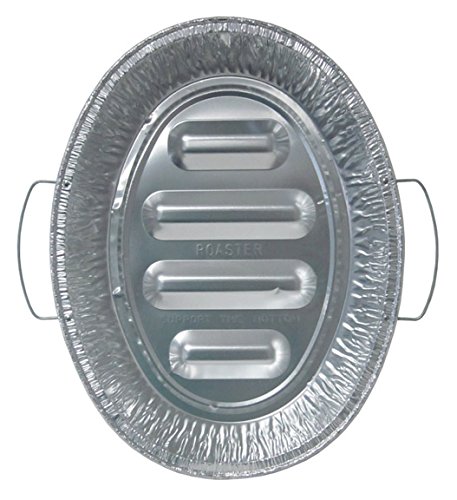 Durable Packaging - 7211-50 Disposable Aluminum Oval Roasting Pan with Handles, 18" x 14" x 3-3/8" deep (Pack of 50)