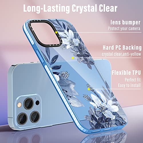 Kokaaee (2in1 for iPhone 14 Pro Case Flower Floral for Women Girls Girly Cute Phone Cases Blue Flowers Design Soft TPU Bumper Fashion Plants Cover+Ring Holder for iPhone 14Pro 6.1" - image 4