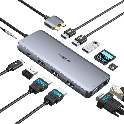 Image of MacBook Pro Docking Station Dual Monitor HDMI Adapter,12 in 1 USB C Adapters for MacBook Pro Air Mac HDMI Dock Dongle Dual USB C to DualHDMI VGA Ethernet AUX 4USB SD /TF100W PD