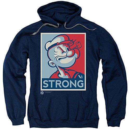 Trevco Popeye Strong Unisex Adult Pull-Over Hoodie for Men and Women, Large Navy