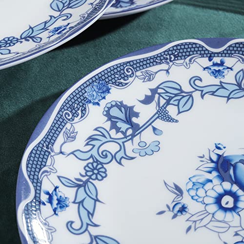 Fanquare 8" Bone China Dessert Plates Set Of 4, European Blue Floral Salad Plates Set For Pasta, Soup, Porcelain Serving Plates #TOP2