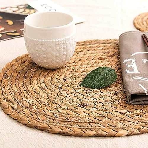 Water Hyacinth Woven Placemats, 13 inches Round Handwoven Boho Vintage Placemats Set of 6 Rattan Plate Chargers Wicker Tablemats Braided Heat Resistant Place Mats for Wedding Party by Kosmeey - Used condition - Image 2