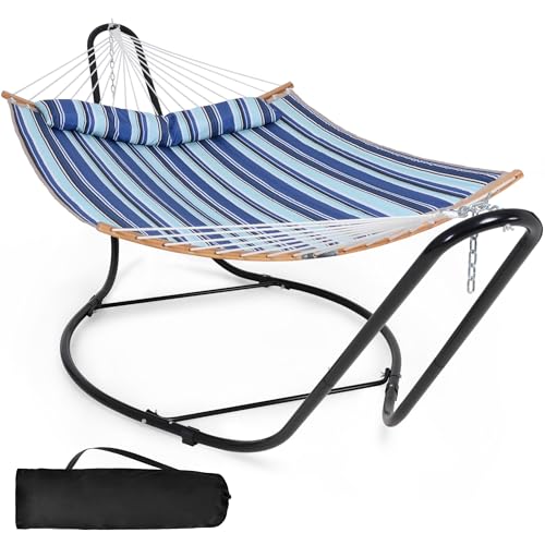 Image of SUNCREAT Hammocks Outdoor Portable Hammock with Stand, Blue Stripes