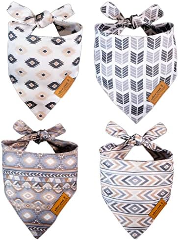 Willow Creek Pet Apparel Bandana Scarf for Dogs & Puppies | Aztec 4 Pack | Dual Layered Durable Fabric |Cute & Modern| All Breeds | Boy & Girl | Adjustable Small, Large, & X-Large (Large)