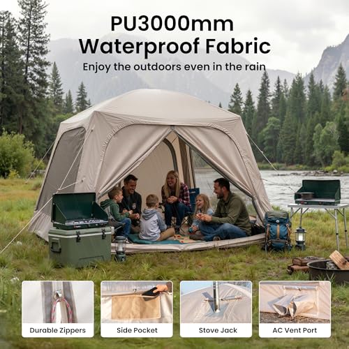Image of ABORON Inflatable Camping Tent, 4 /6 /8 /10 /12 Person Easy Setup Blow Up Tent with Hand Pump, PU3000mm Waterproof 4 Season Glamping Tent for Outdoor Camping