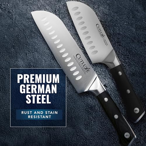 Cutluxe Santoku Knife Set – 7" Chopping Knife and 5" Vegetable Knife – Multipurpose Kitchen Knives – High Carbon German Steel, Full Tang & Ergonomic Handle Design – Artisan Series by Cutluxe - Image 8
