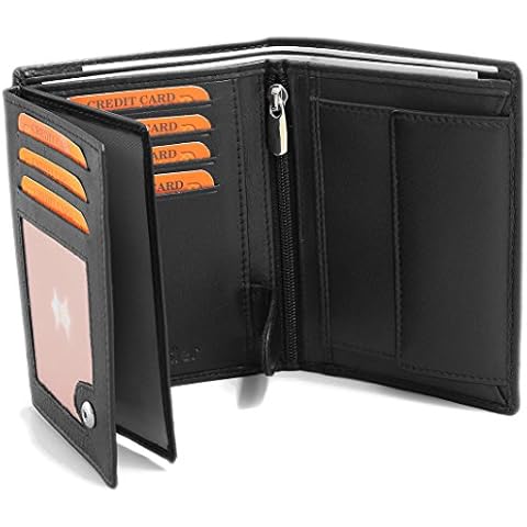 Fa.Volmer Schwarze Ledergeldbörse aus echtem Leder in Hochformat mit TÜV geprüftem RFID Schutz Phoenix 3, Schwarz Cover