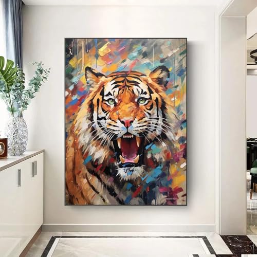 ZHUOYA Graffiti-Wandkunst, abstraktes Tiger-Poster, Tier-Pop-Wandbild, modernes Heim-Leinwandgemälde, Bilddrucke, Wohnzimmer-Dekoration (60 x 90 cm)