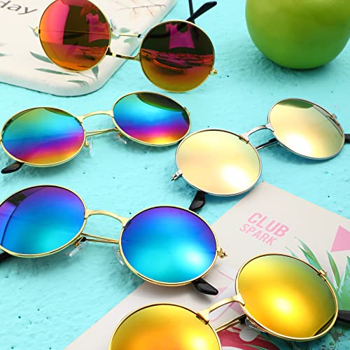 Blulu 10 Pairs Round Hippie Sunglasses Circle Colored Sunglasses 60's Style Glasses Circle Glasses for Women Men (Gold Frame)4