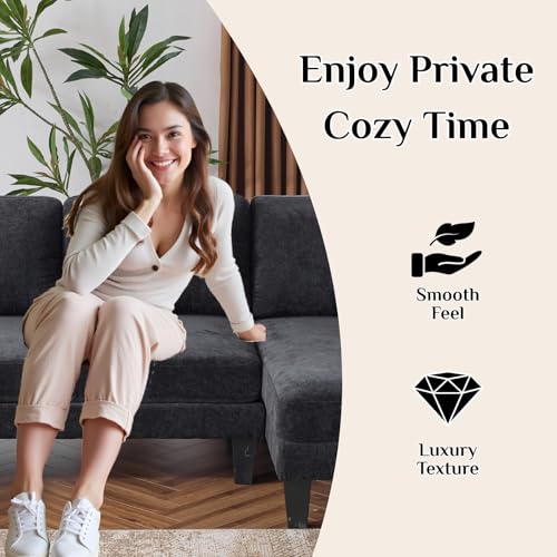 Karl home U-Shape Sectional Sofa Couch 111" Modern 4-Seat Sofa with Chaises Chenille Fabric Upholstered Covertible Couch with Wood Grain Legs for Living Room, Reception Room, Apartment, Black - Image 6