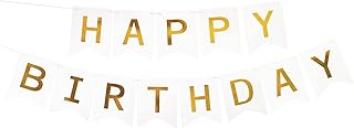 White Gold Happy Birthday Banner Large Assembled Birthday Sign for Birthday Party Decorations Supplies