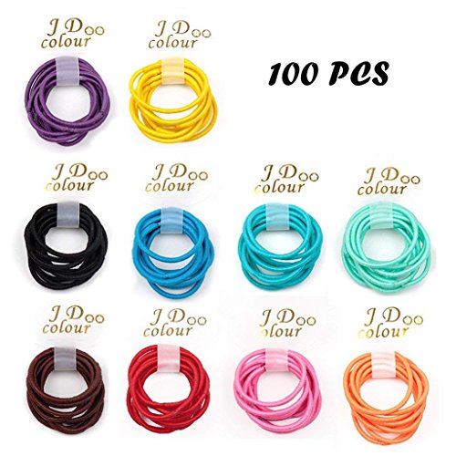 Nextnol 100 PCS Coloured hair rope Assorted No Metal Elastics,Hair Elastics,Elastic Hair Ties Ponytail Holders，Coloured Hair Stretch Rope
