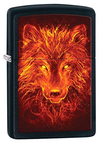 Encendedor Zippo Fiery Wolf Negro Mate 80829 miniatura 1