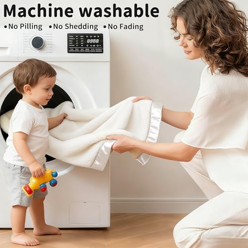 Image of Pro Goleem Fleece Baby Blanket with 2 Inch Satin Trim Soft Anti-Static Plush Blanket for Boys and Girls Christmas Baby Gifts for Babies 30''x40''，White
