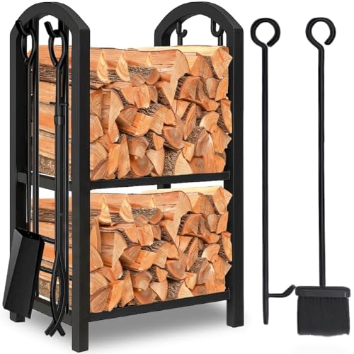 Amagabeli Estante para leña de Chimenea Estante de registro con 4 Herramientas Estante de Estufa de...