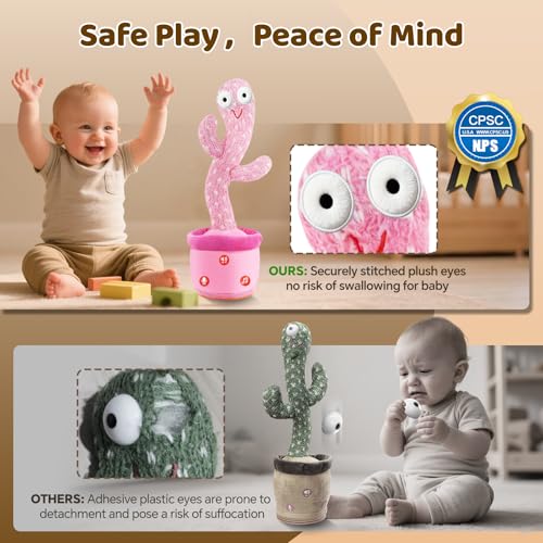 Image of Rechargeable Dancing Talking Cactus Toy for Baby Toddlers, Singing Cactus Toy with Adjustable Volume, Mimicking, Recording & Singing, Soft Plush Baby Sensory Toys for Girls Boys