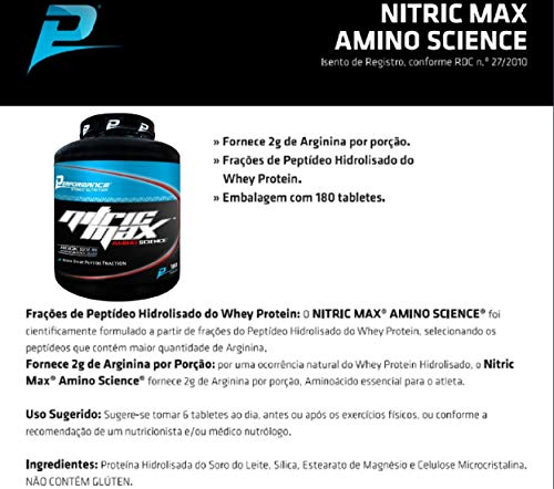 Arginina Nitric Max Amino Science 2 g Performance Nutrition 180 Tabletes Kit 3 Unidades