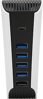 USB 2.0 Hub, 5-Port Hub Splitter, with 4 USB 2.0 Data Transmission Ports + 1 USB Charging Port + 1 Type C Output Port, Expansion USB Charger Splitter Adapter for PS5 Host
