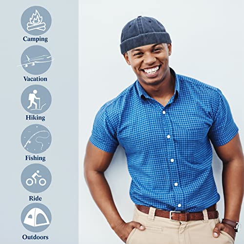 Image of Janmercy 8 Pcs Brimless Hats for Men Adjustable Skullcap Docker Hat Buckle Beanie Cap Wash Cotton No Brim Hats for Men Women