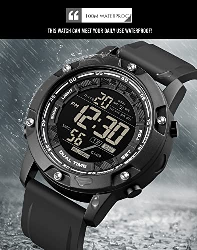 Image of Gosasa Big Face Men Digital Sports Watch Water Resistant Outdoor Easy Read Military Back Light Black Watch